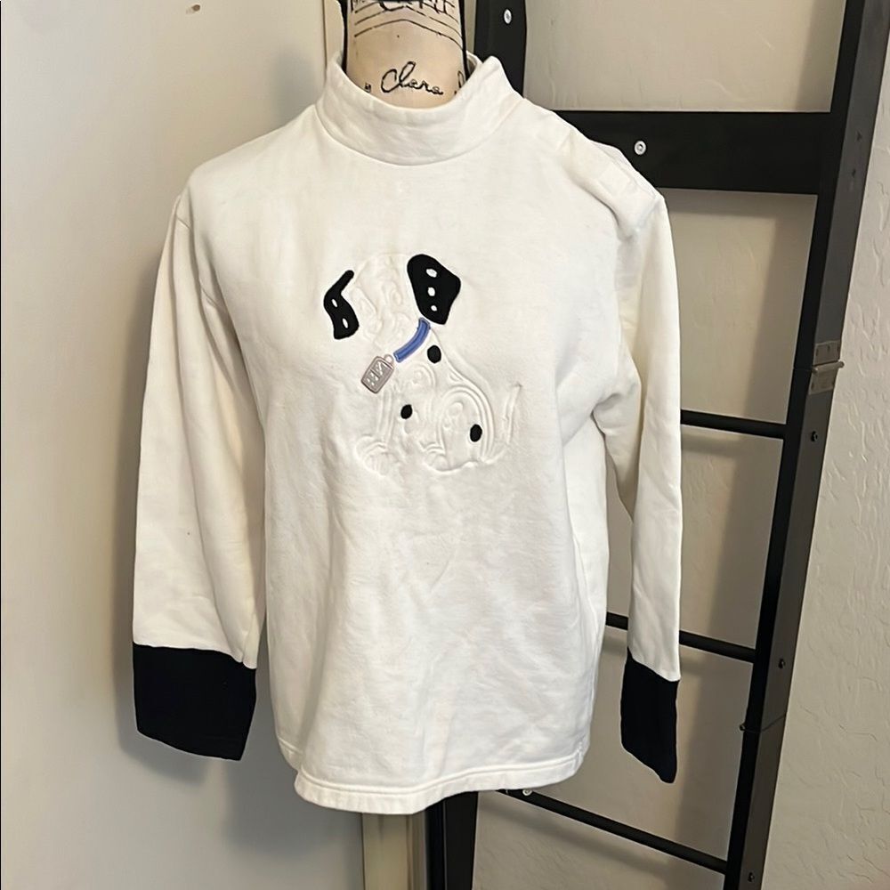 Vintage Disney Dalmatian Dog Embroidered White Black Pullover Sweatshirt Casual